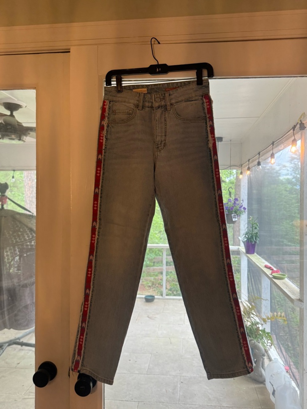 Pilcro Light Gray Jeans with Red Side Stripe